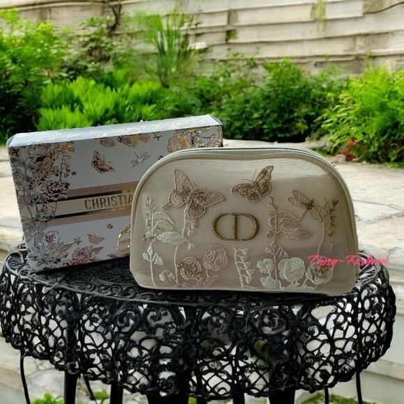 CHRISTIAN DIOR Limited Edition Cosmetic Pouch Butterflies Flowers Embroidered - Picture 1 of 11